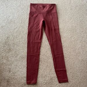 Athleta Leggings stash pocket tights rust pink brown full length size XS